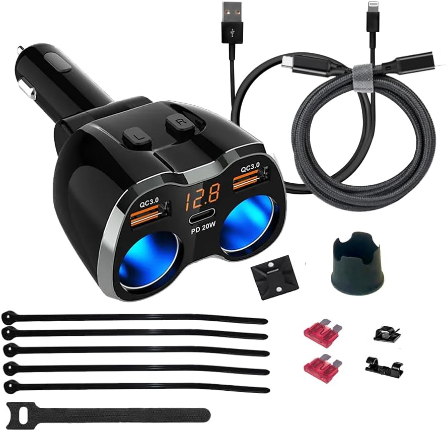 USB CarCharger Pro Combo 2 Sockets Cigarette Lighter Splitter